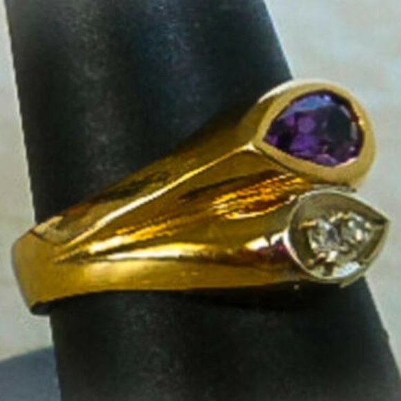 Vintage 14K Gold Sapphire & Diamond Ring Band Statement Cocktail Sz 9 - Picture 5 of 11